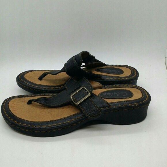 Cabelas Black Leather Comfy Thong Sandals Sz 6M - Picture 4 of 6